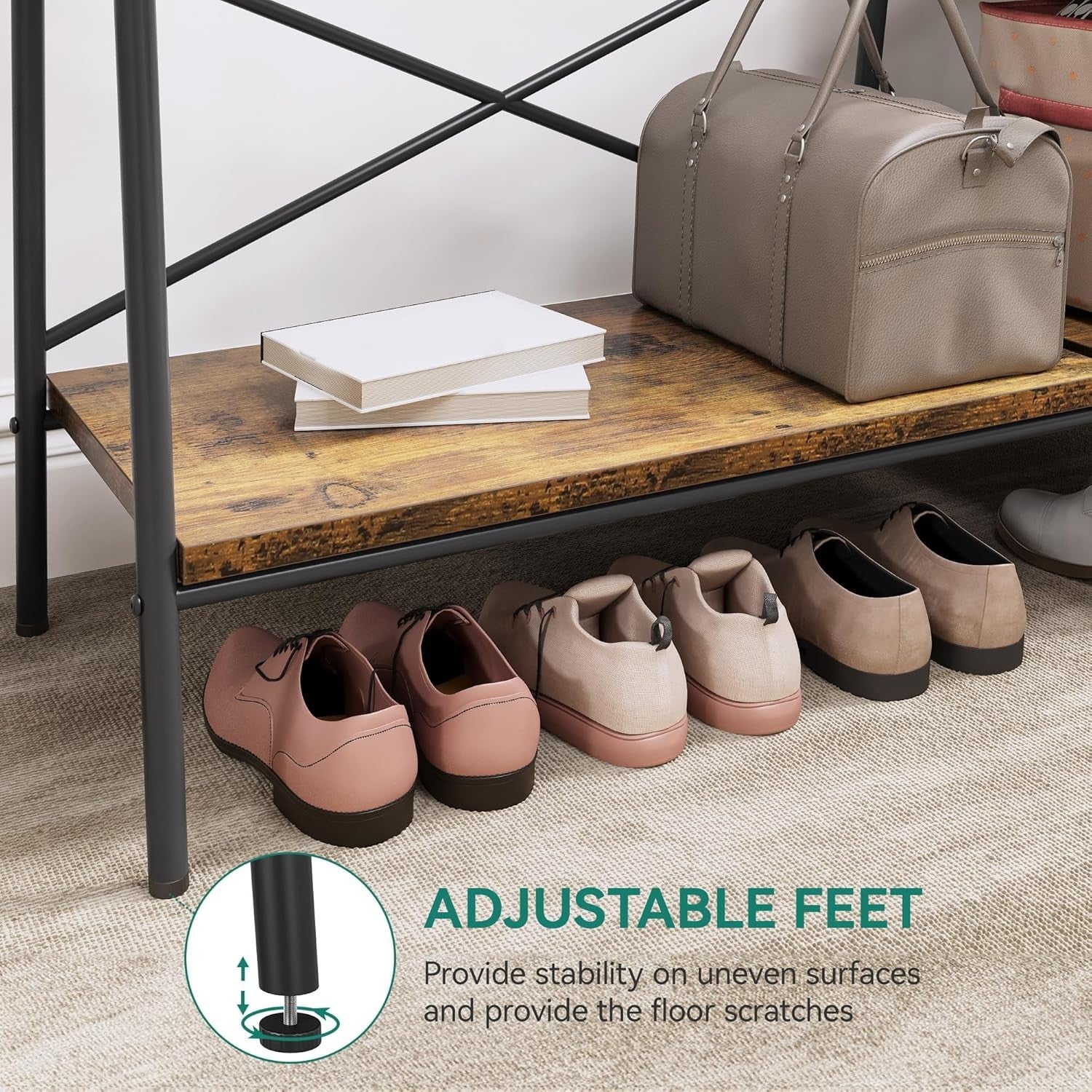 Industrial Coat Rack with Shoe Storage & 5 Shelves – Sturdy Hall Tree 160cm