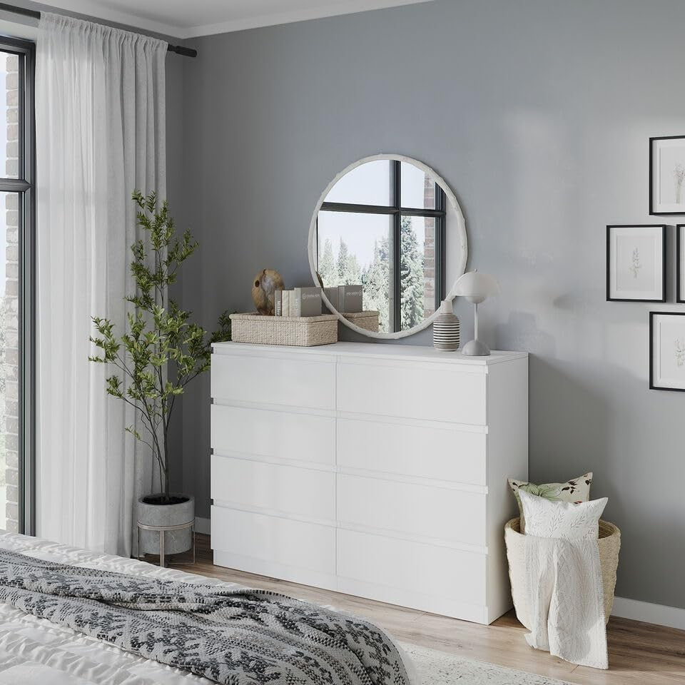 Modern White 8-Drawer Chest Bedroom Storage Unit Versatile Office Cabinet