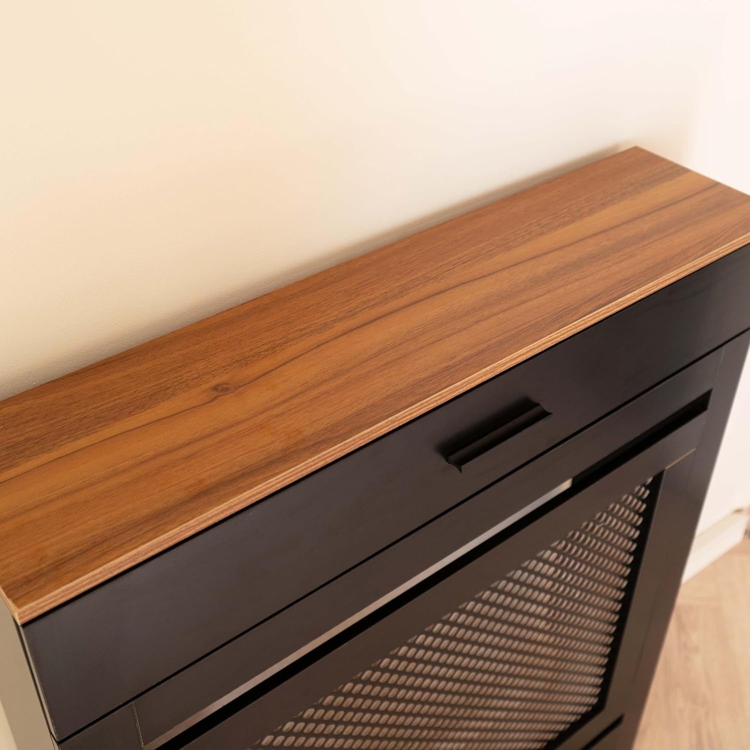 lack Radiator Cover with Drawer Diamond Slat W78xH96cm Modern Wooden Cabinet