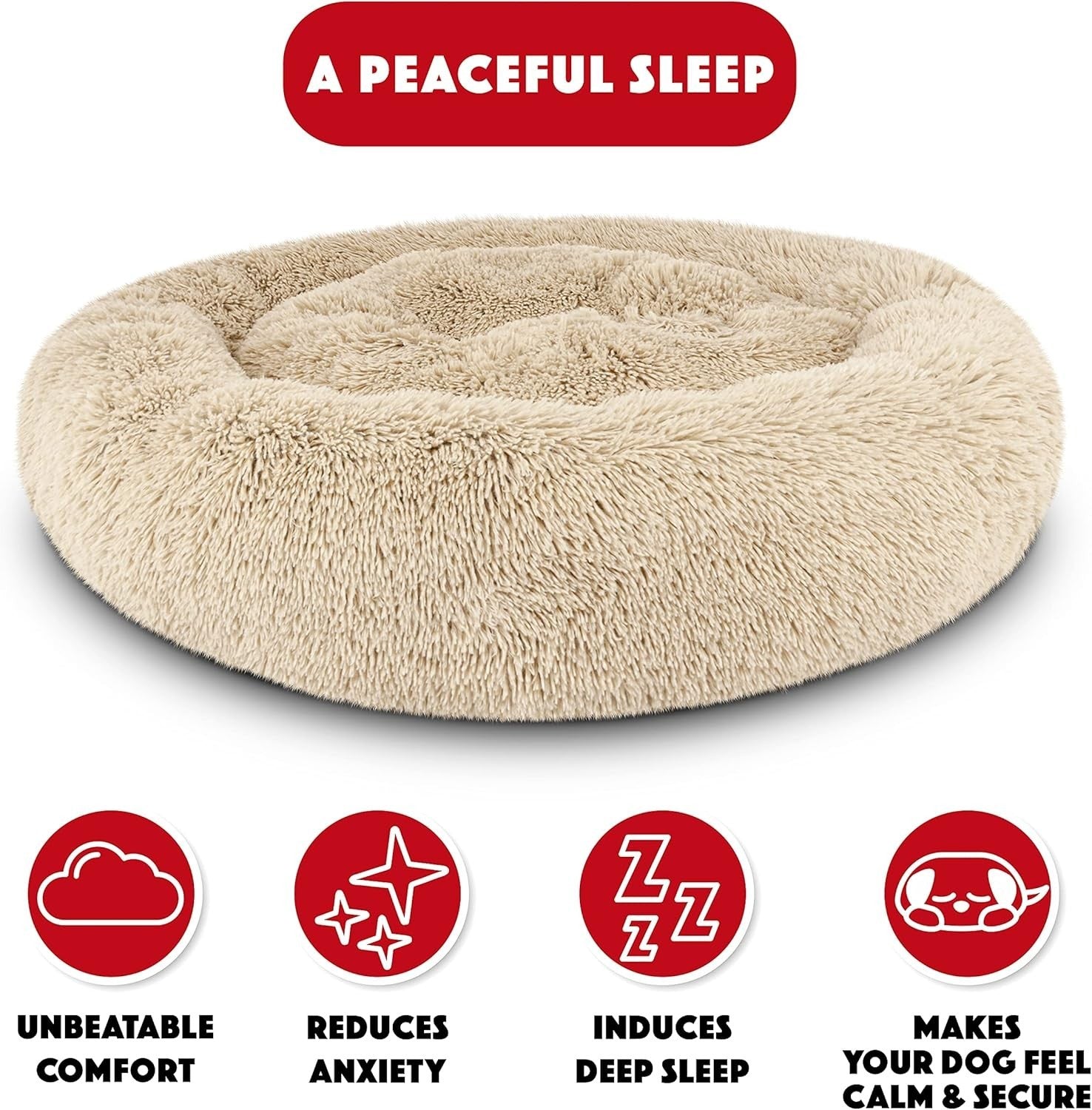 Large Plush Donut Dog Bed 91cm Calming Round Nest Washable