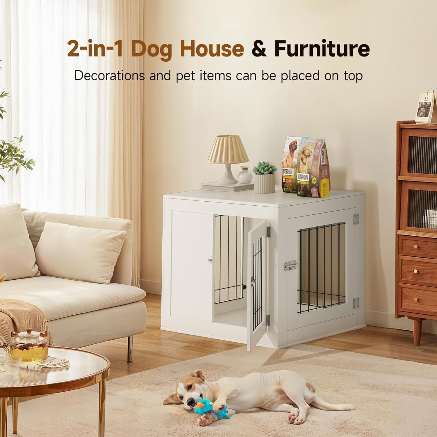 Medium Wooden Dog Crate Furniture 91x68x57cm Indoor Kennel, Lockable, Durable