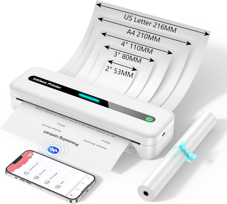 Portable Bluetooth Thermal Printer – A4 Inkless Mobile Printer for Phone