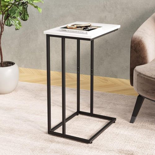 Wide C Side Table Sofa Laptop Desk Bed Snack End Table Metal Frame White