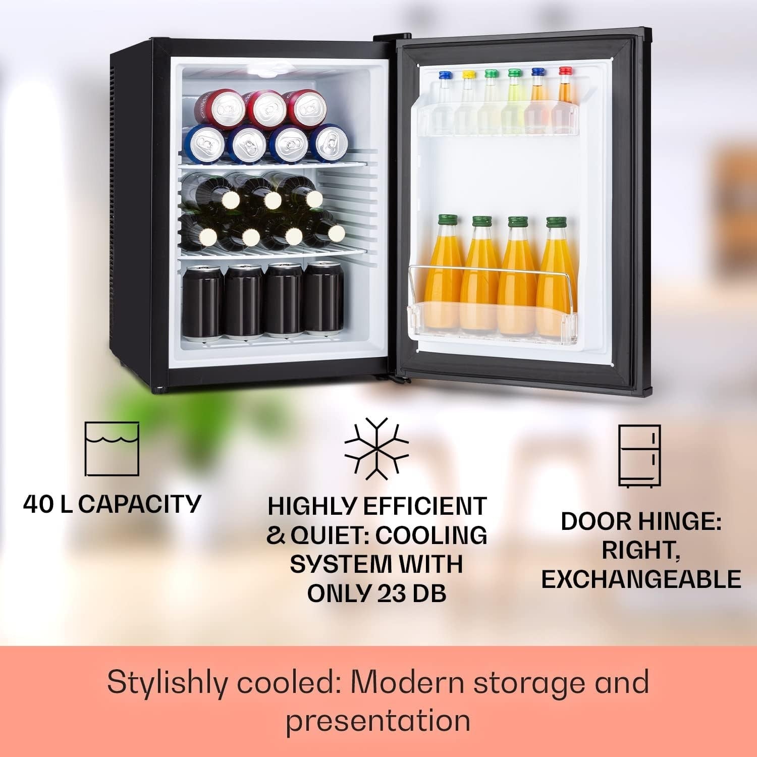 40L Mini Fridge Black Portable Cooler and Drinks Fridge Adjustable Shelves