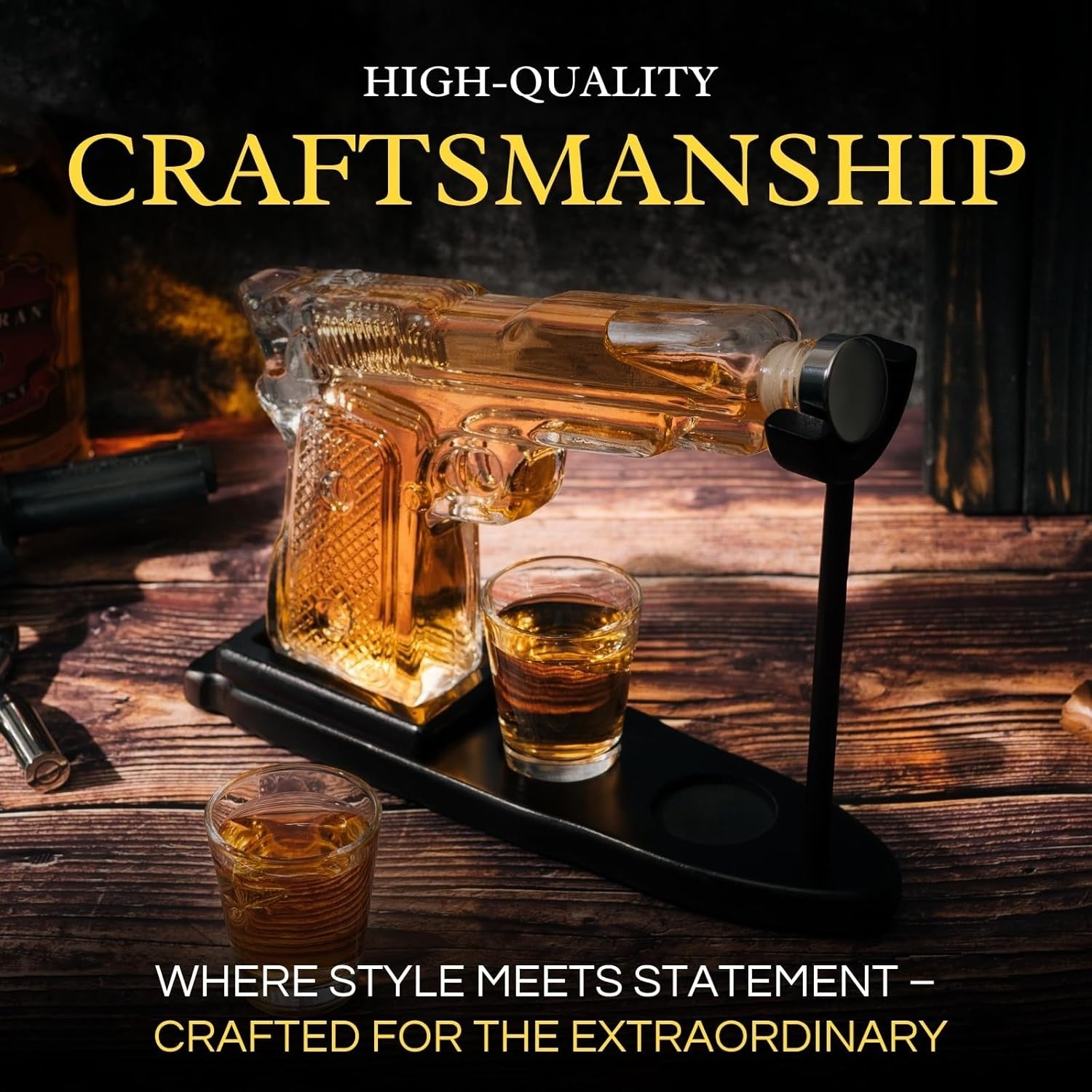 Pistol Whiskey Decanter Set with Bullet Shot Glasses Gun Liquor Dispenser Gift