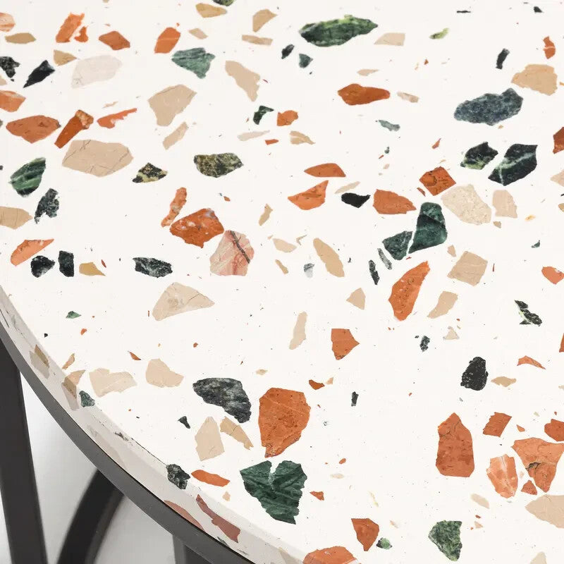 Set 2 Terrazzo Round Nesting Coffee Tables 70/50 cm Black Metal Base