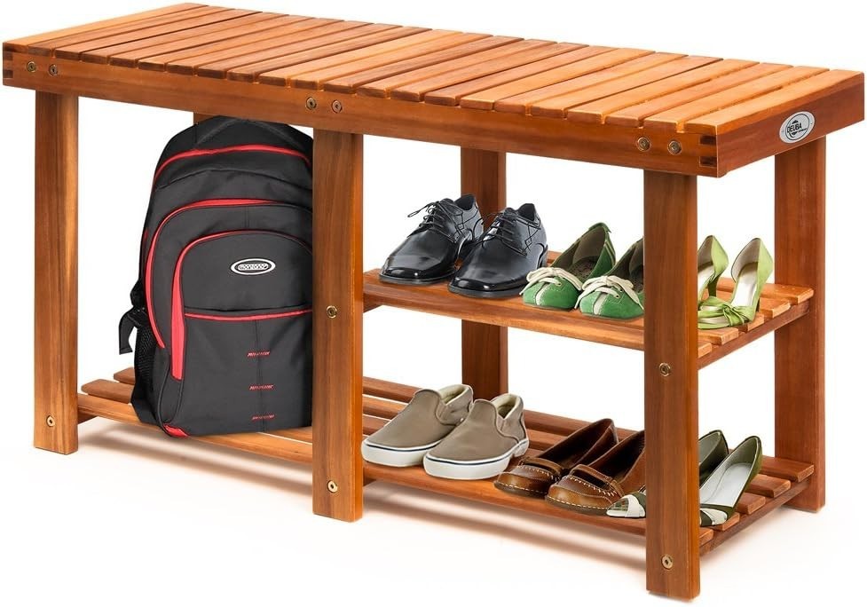 Shoe Rack with Bench, 3 Shelves, 87x45x30 cm Solid Acacia Wood Brown