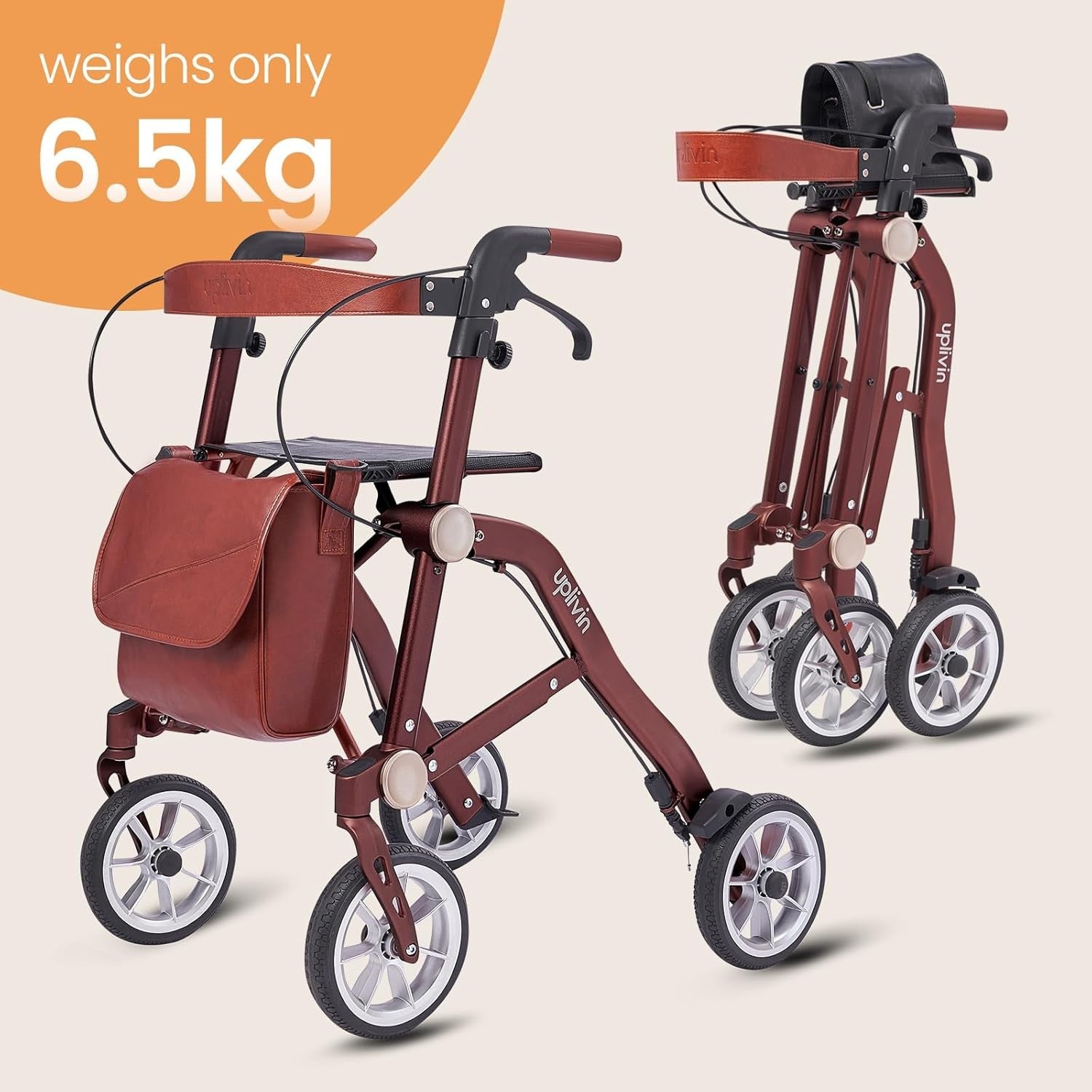 Luxury Lightweight Rollator Walker Seat 4 Wheel Dual Folding Aluminium
