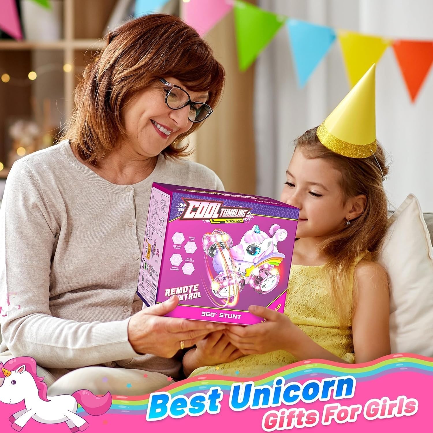 Unicorn RC Car for Girls – LED Stunt Remote Control Toy for Kids 3-6
