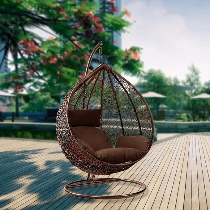 Luxury Rattan Hanging Egg Swing Chair with Stand Indoor Outdoor Garden Seat