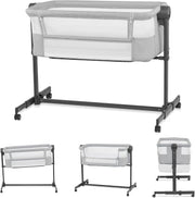 Bedside Baby Crib Co-Sleeper Cot Adjustable Height Travel Bassinet Grey