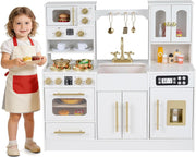 Kids Wooden Play Kitchen Lights Sounds Ice Maker Coffee Station