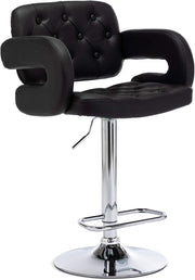 Black PU Adjustable Swivel Kitchen Breakfast Bar Stool Faux Leather