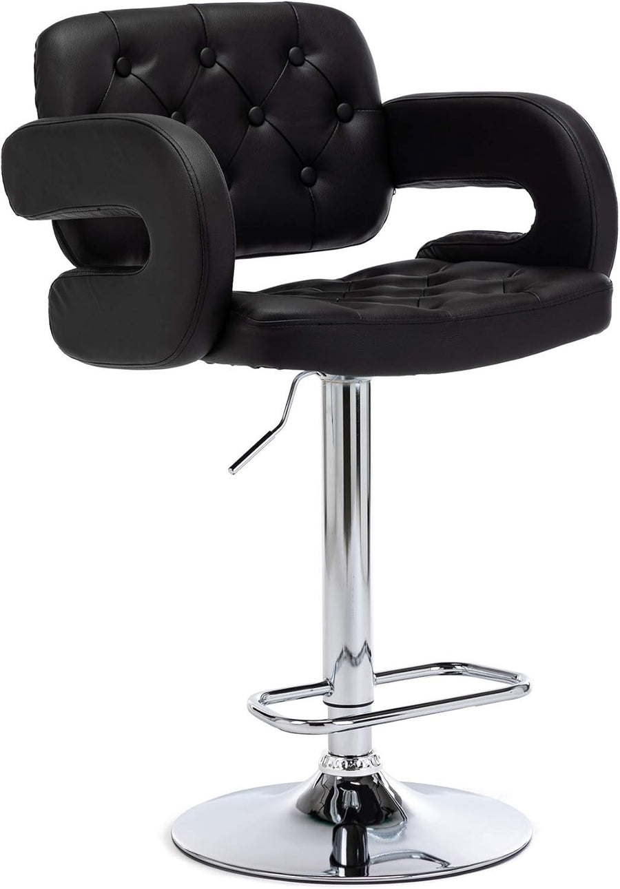 Black PU Adjustable Swivel Kitchen Breakfast Bar Stool Faux Leather