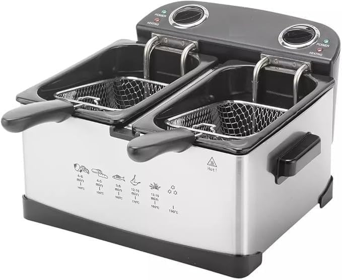 Twin Electric Deep Fat Fryer Dual Zone 3L 2000W Commercial Grade