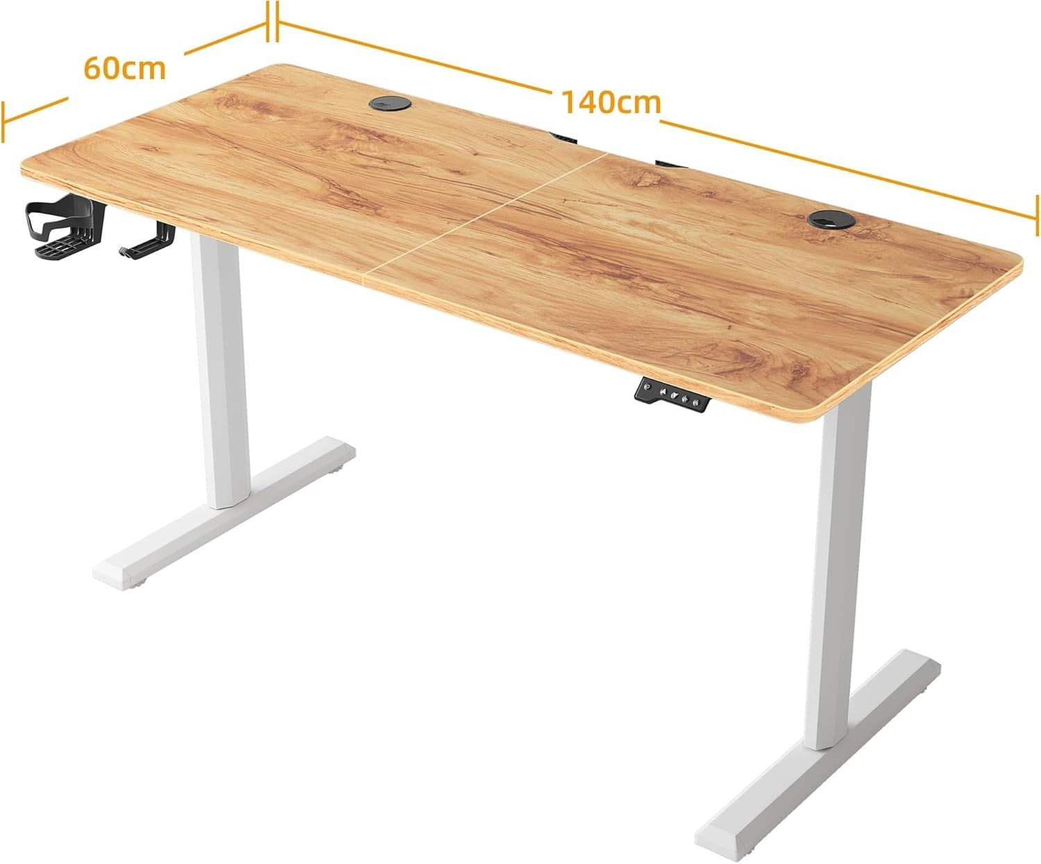 Light Brown Electric Standing Desk 140x60cm Adjustable Sit Stand Table