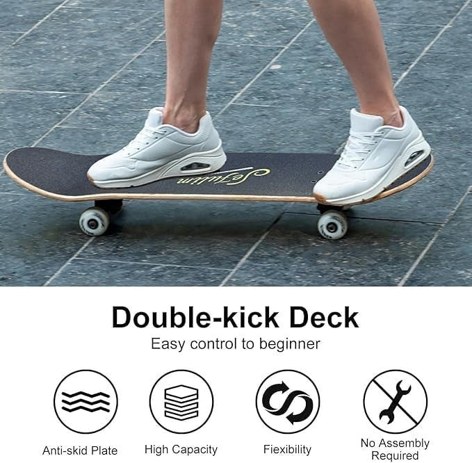 31in Maple Skateboard Complete Double Kick Trick Cruiser Kids Moto