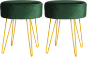 Set of 2 Green Velvet Footstools Gold Legs Modern Round Pouffe Seats