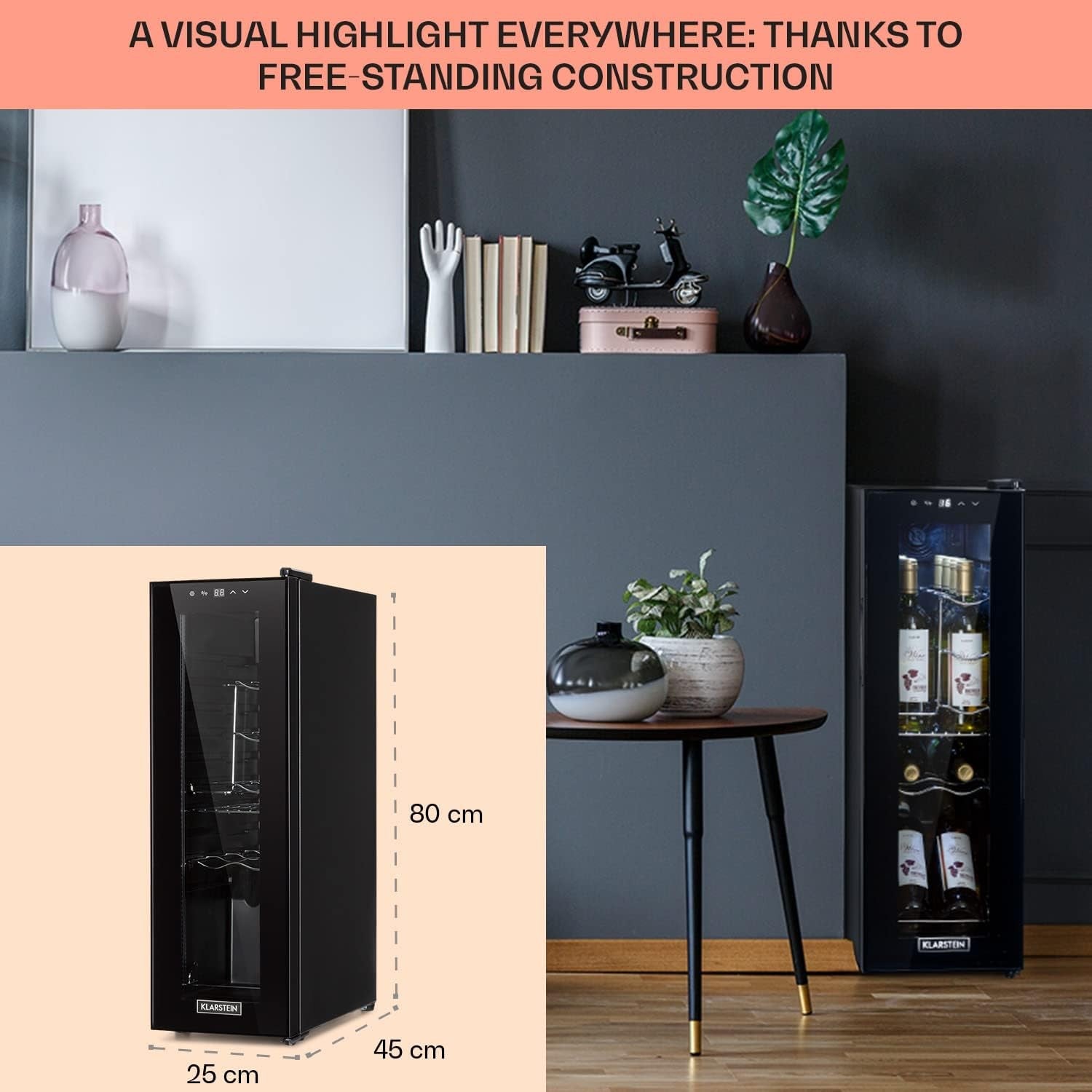 Wine Cooler Fridge 12 Bottle Glass Door Single Zone Freestanding Black