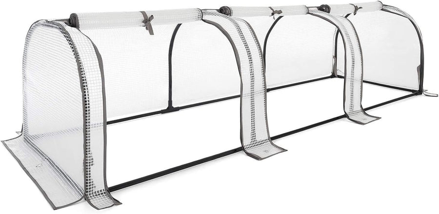 3-Section Grow Tunnel Greenhouse 1.95m with Reinforced PVC Mesh Cover & Doors