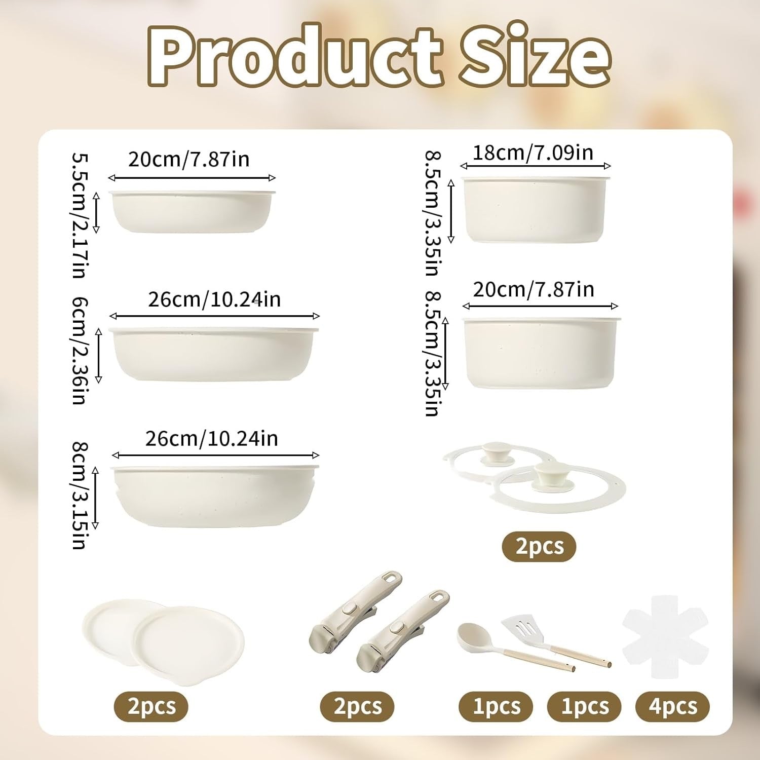 17Pcs Non Stick Cookware Set Detachable Handle Pans Stackable Induction Safe