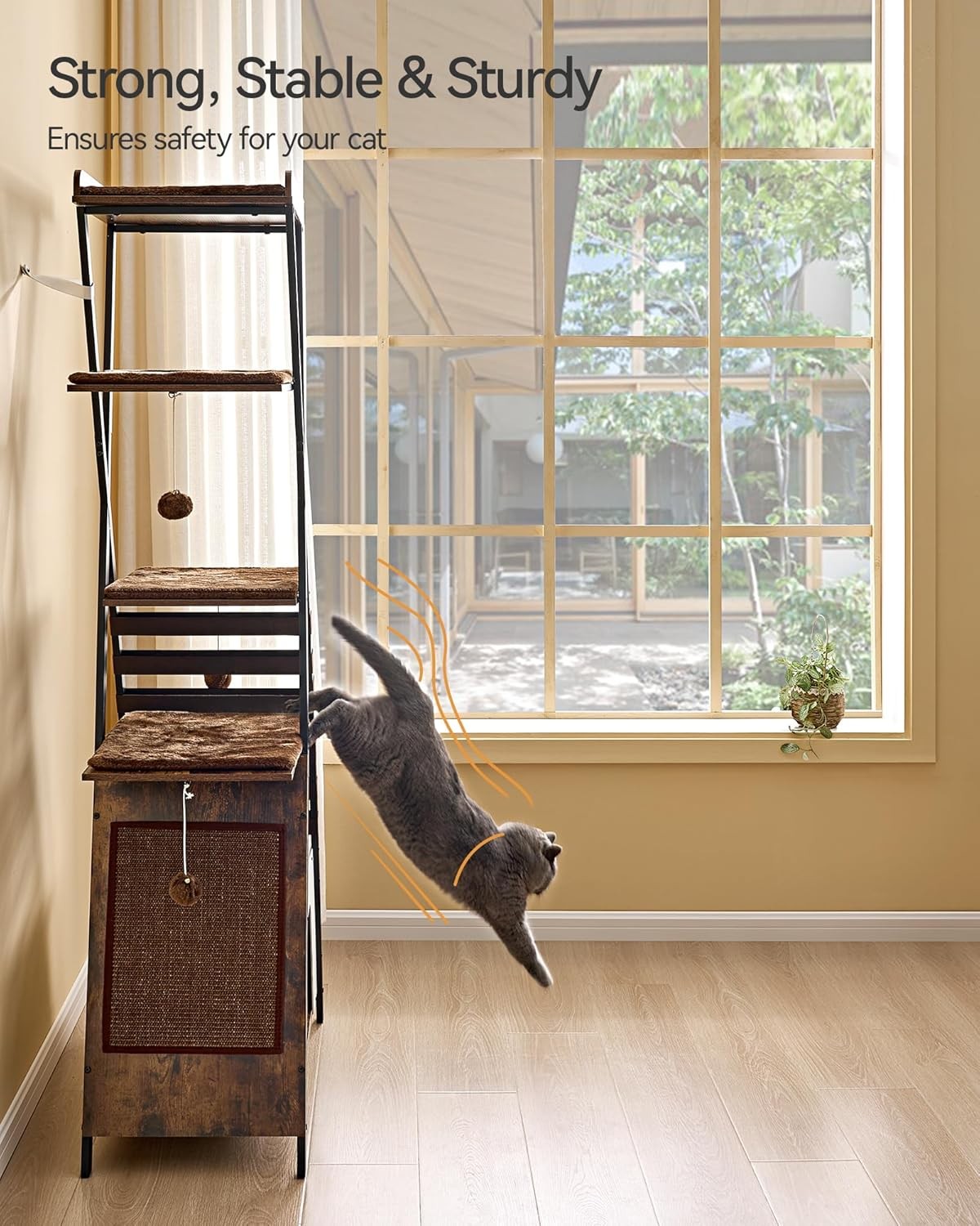 Modern Cat Tree Tower 184cm Multi Level Condo Scratcher with Ladder & Caves