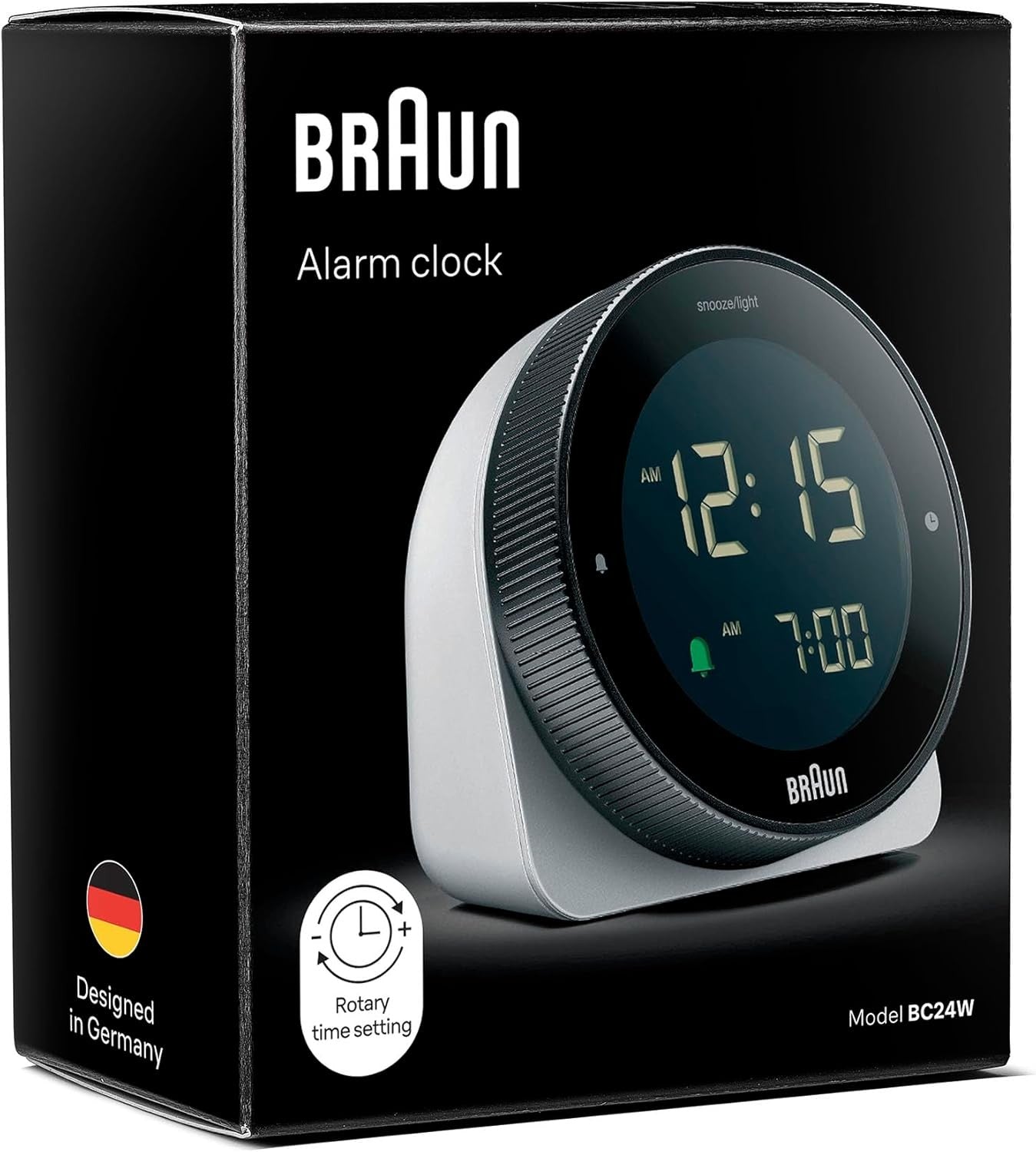 Digital Alarm Clock Negative LCD Rotating Bezel Snooze Crescendo Beep