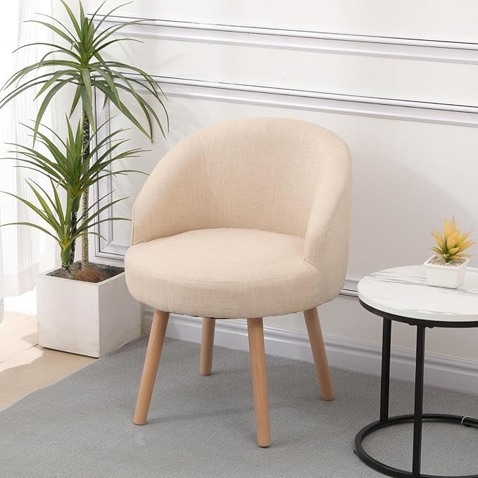 Set of 2 Beige Accent Tub Chairs Small Lounge Sofa Upholstered Fabric