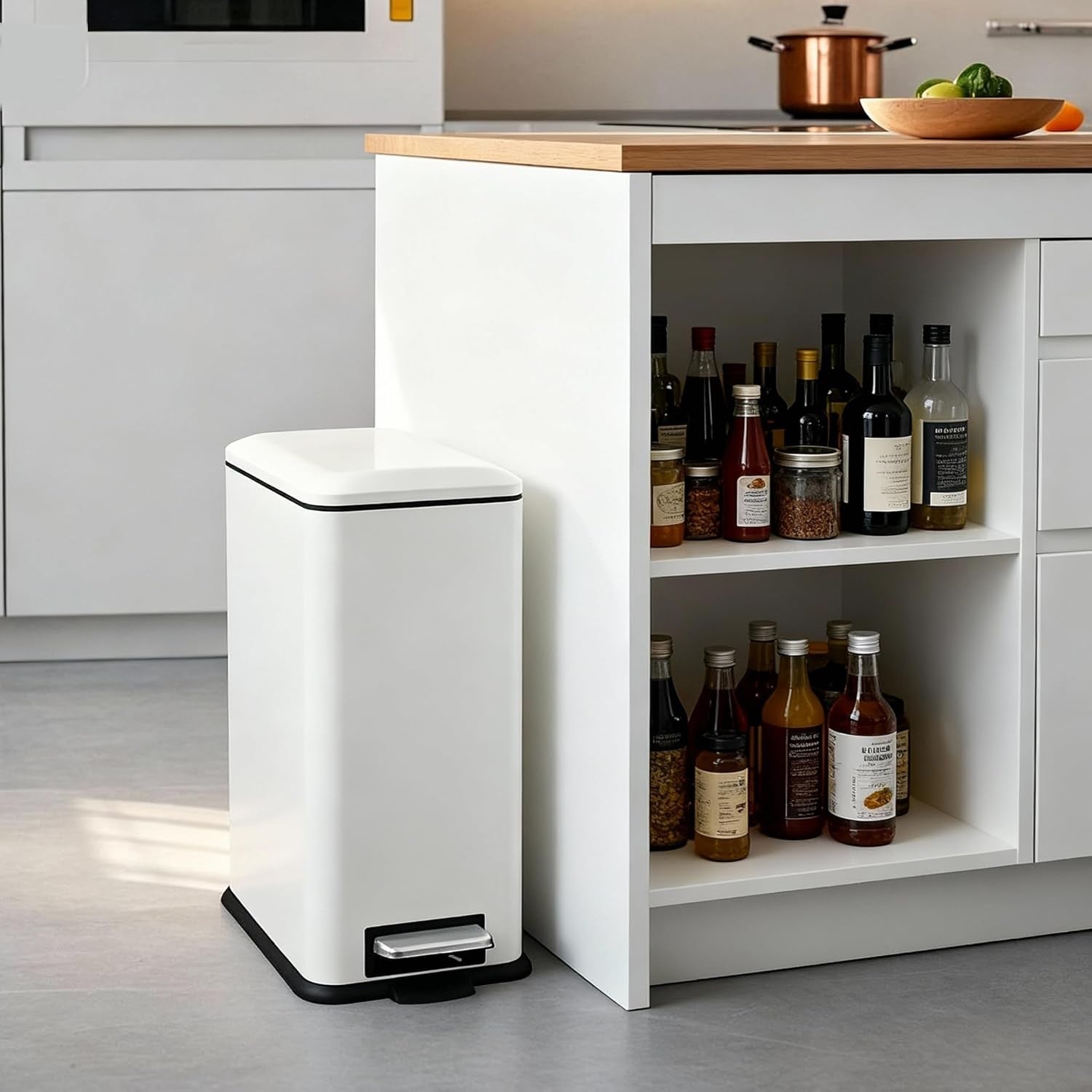 30L Kitchen Pedal Bin Soft Close Stainless Steel White