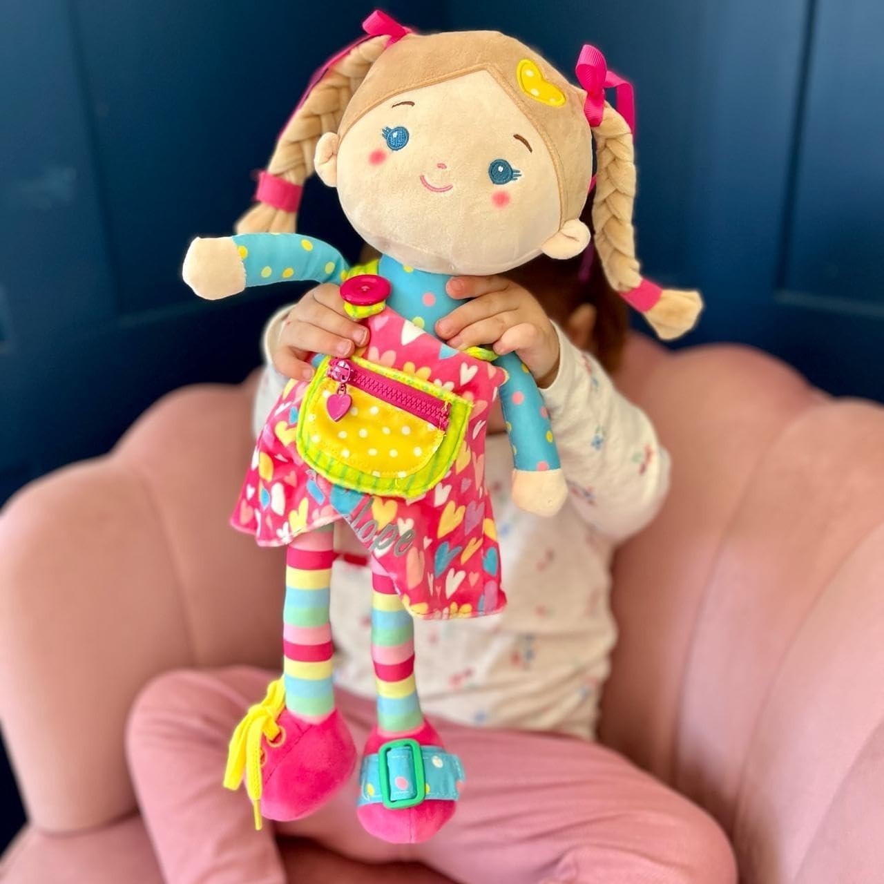 Montessori Sensory Plush Doll 16in Busy Button Learning Toy Toddler
