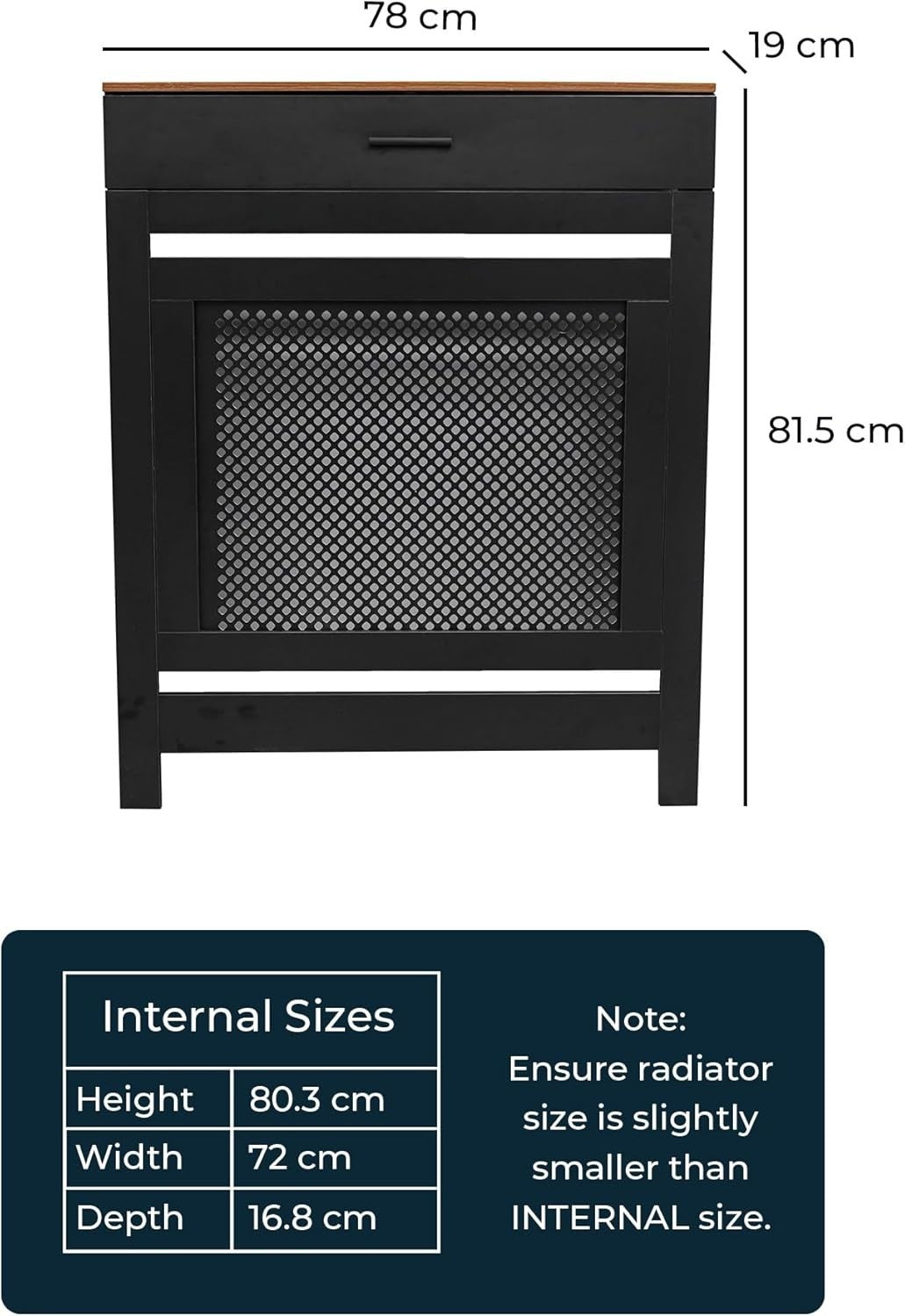 lack Radiator Cover with Drawer Diamond Slat W78xH96cm Modern Wooden Cabinet