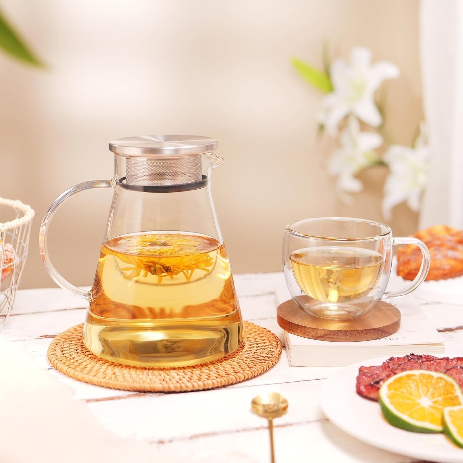 1.2L Glass Teapot Stovetop Safe Tea Kettle Loose Leaf Tea Maker