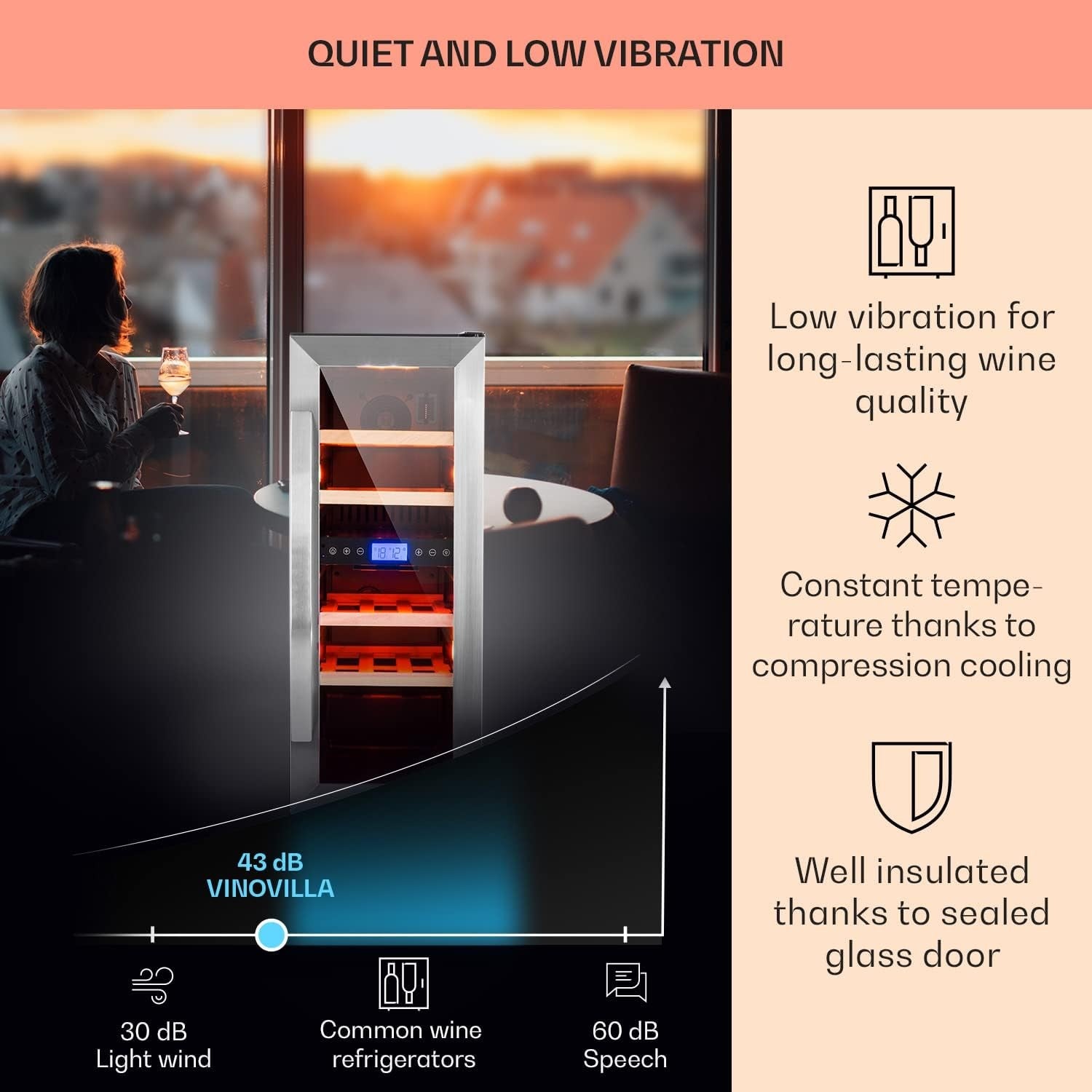 Dual Zone Wine Cooler Fridge 17 Bottle Glass Door Touch Control LED Black