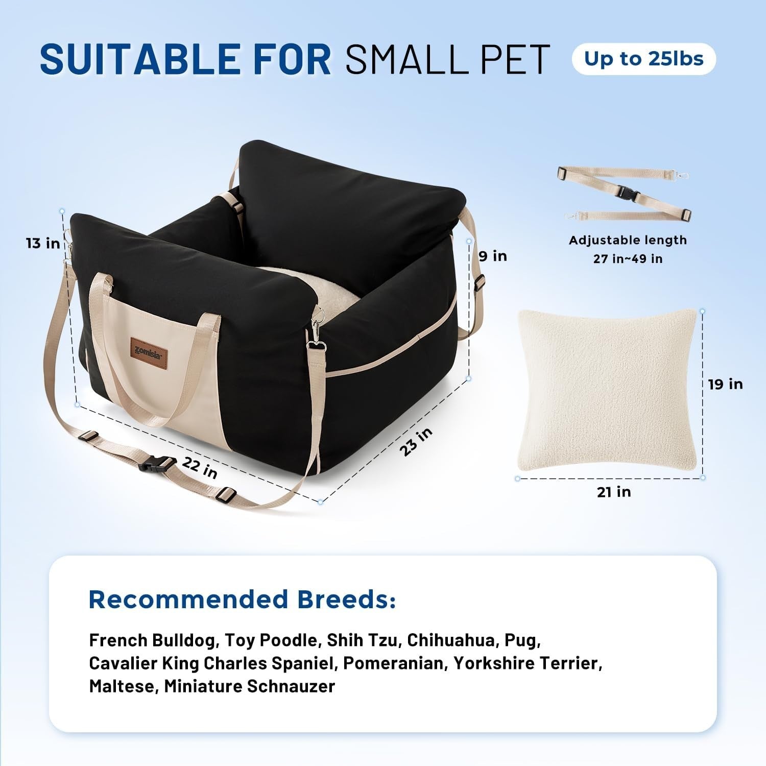 Memory Foam Dog Car Seat Booster Bed Safety Leash Washable Cover