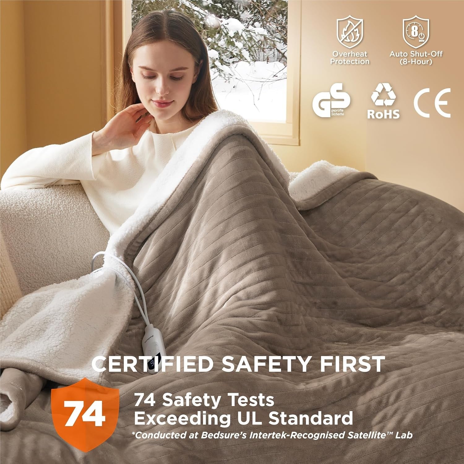 Electric Heated Throw Blanket Soft Flannel 6 Heat Timer Overheat Protection