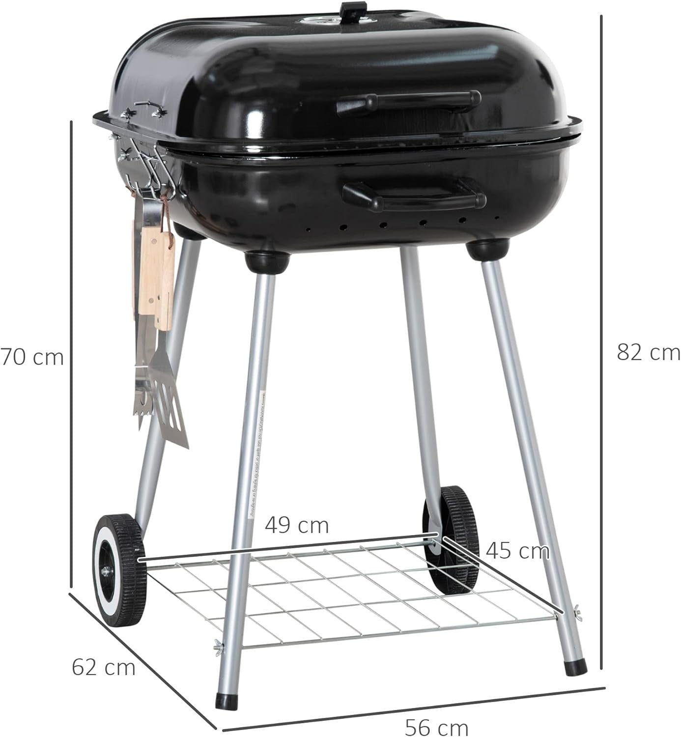Portable Charcoal BBQ Grill with Lid, Wheels & Tools – Compact Outdoor Smoker