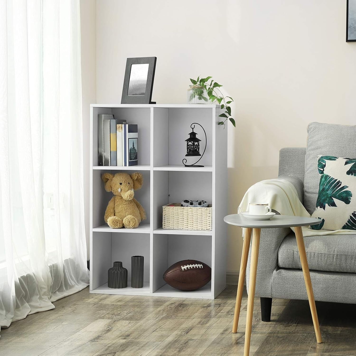 6-Compartment White Bookcase | Modern Cube Storage Shelf for Home Office Living