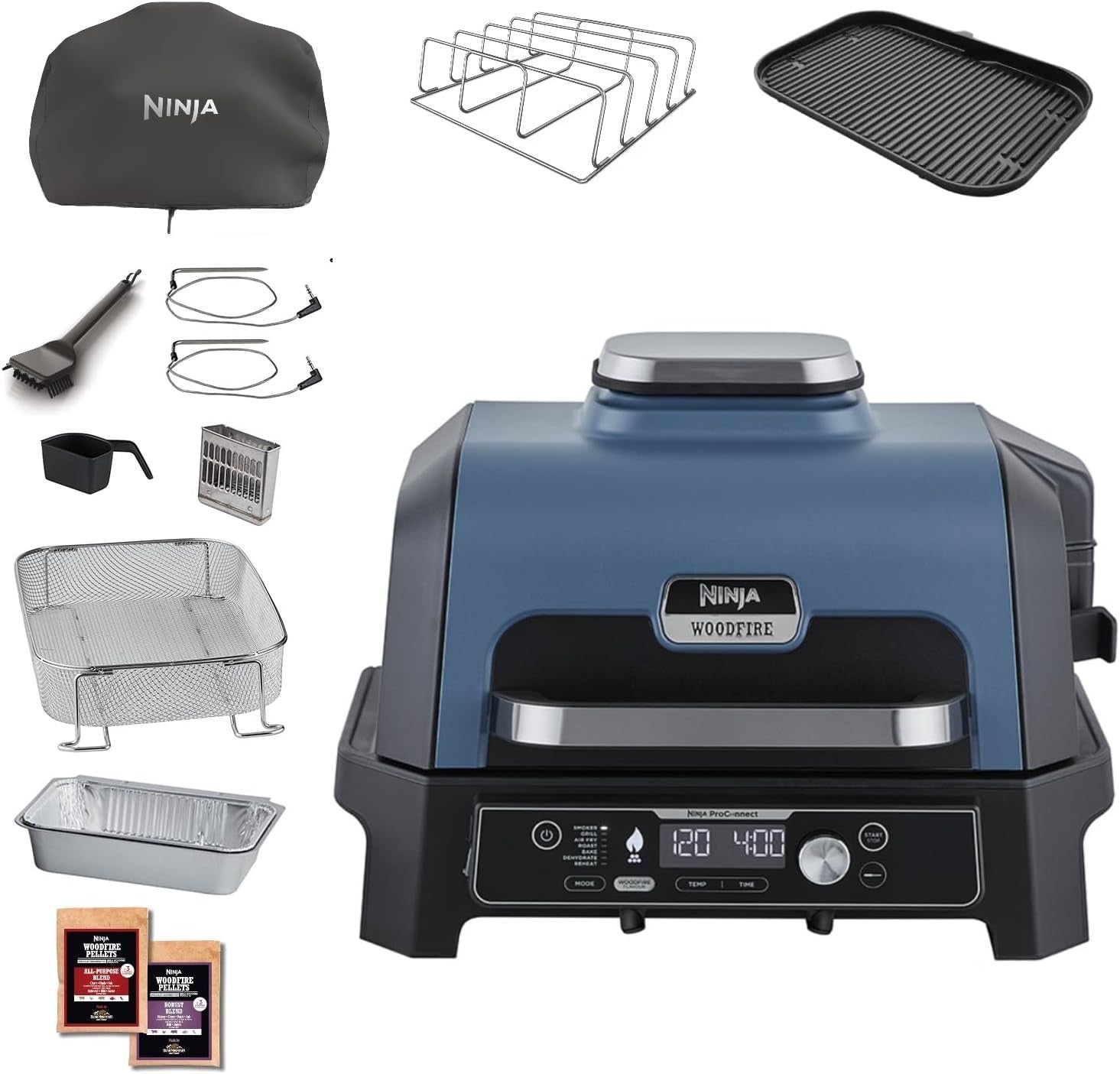 XL Electric BBQ Grill & Smoker with App Control, 7-in-1 Air Fry & 2 Temp Probes