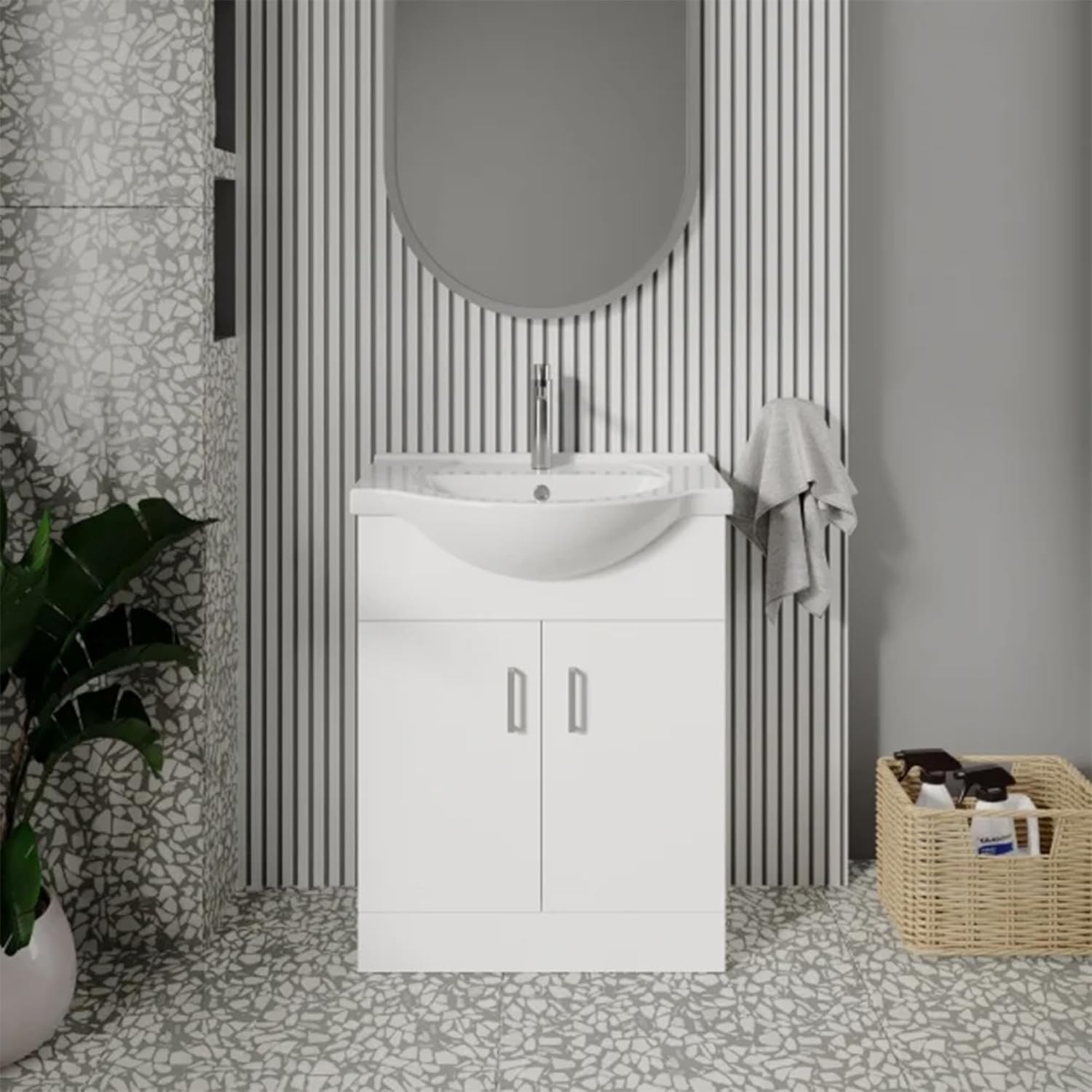 550mm Gloss White Bathroom Vanity Unit with Basin 2 Door Sink Cabinet