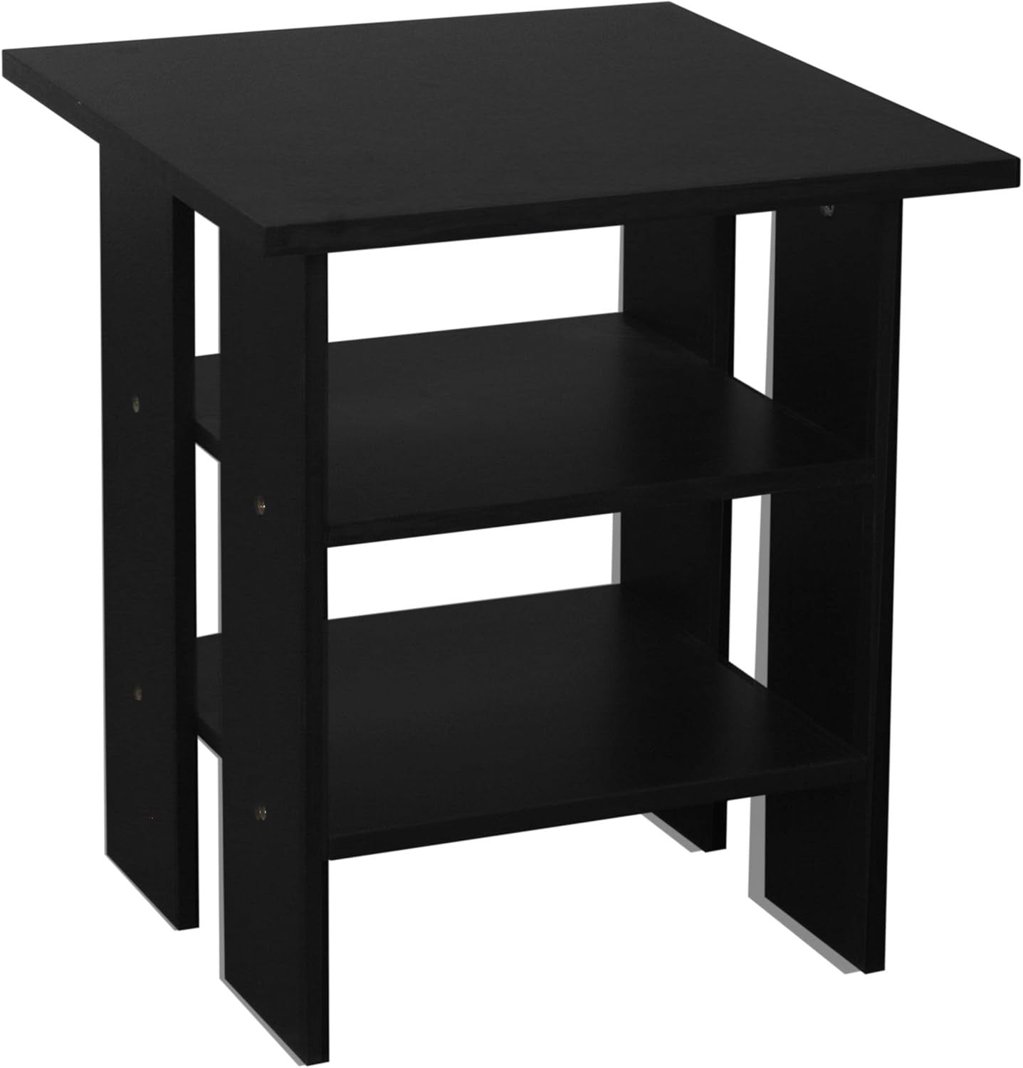 Modern 2-Tier Black Wooden Side Table – Compact End Table with Storage