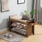 Natural Bamboo Shoe Bench with Drawer 3-Tier Entryway Storage Seat Organizer