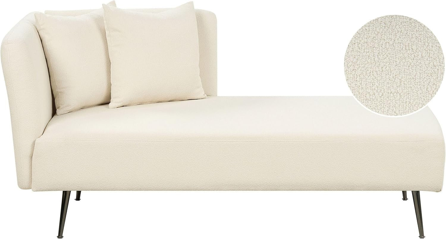 Modern White Boucle Chaise Lounge Left-Hand Sofa with Cushions 77cm Deep