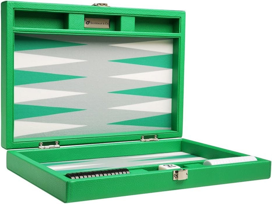 13” Travel Backgammon Set Premium Faux Leather Case Portable Board Game