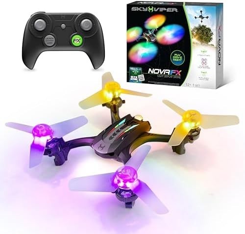 Sky Viper Nova Light FX Drone RGB LED 1080p Camera Auto Launch One-Touch Stunt
