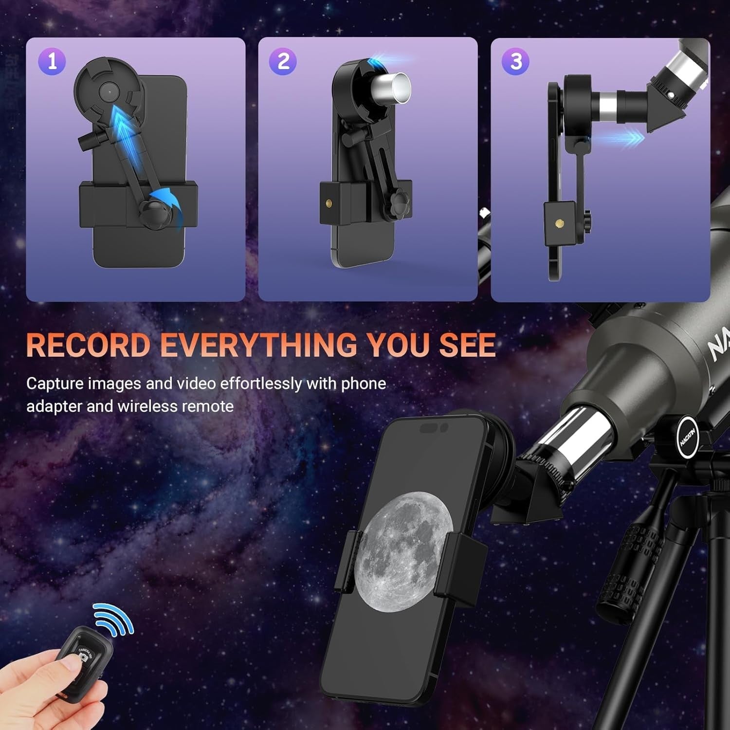 70mm Telescope for Kids & Beginners with Tripod, Phone Adapter & Remote