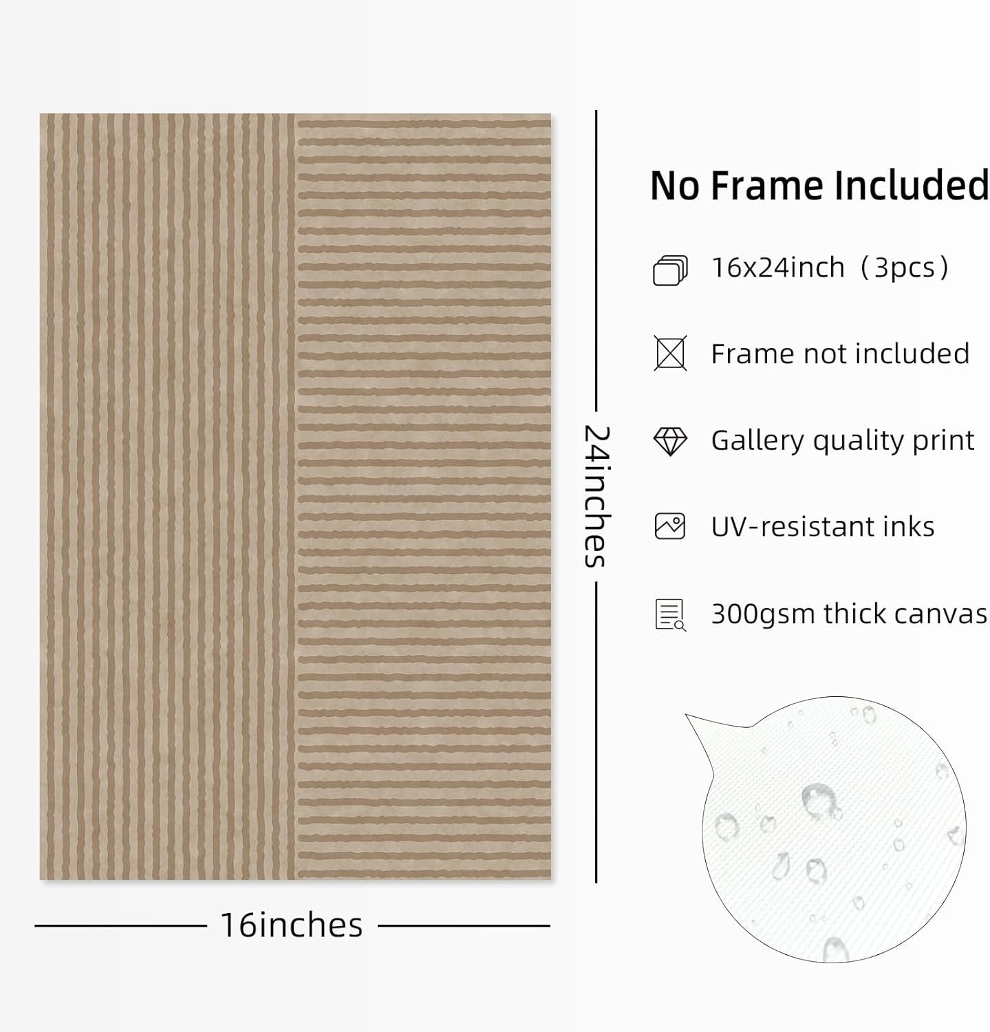 Boho Modern Canvas Wall Art 16x24 Set of 3 Neutral Abstract