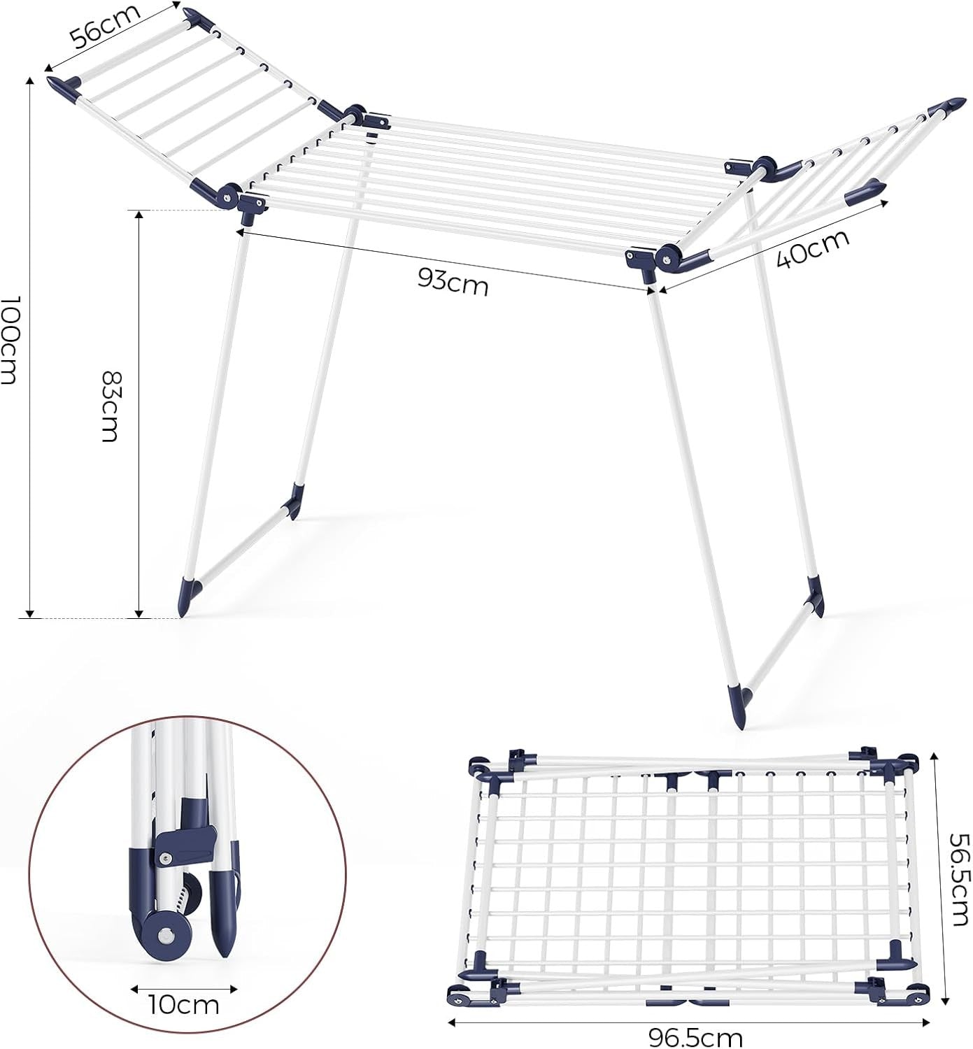 Large Winged Laundry Drying Stand Folding Indoor Clothes Airer Space Efficient
