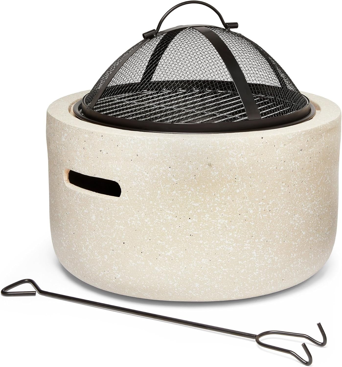2-in-1 Fire Pit BBQ Grill with Mesh Cover & Poker – Stone Effect Outdoor Heater