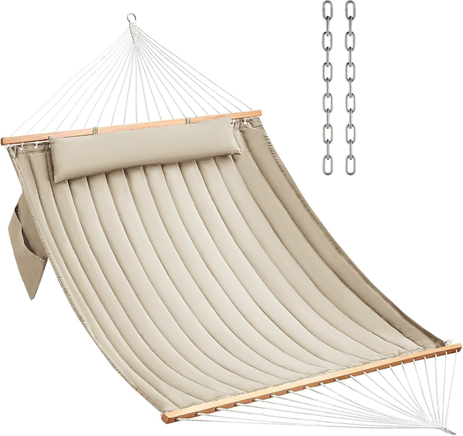 2 Person Quilted Fabric Hammock w/ Spreader Bars & Pillow 450lb Outdoor Patio
