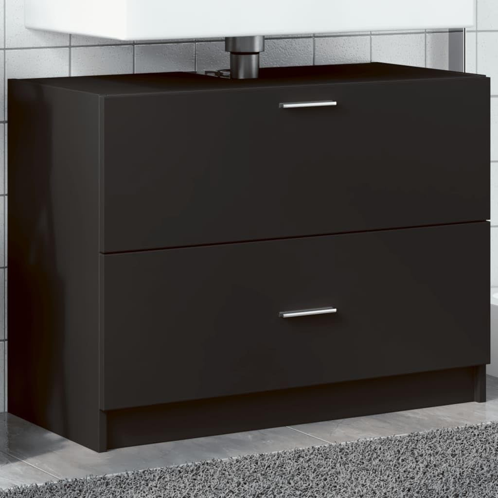 Black Under Sink Bathroom Cabinet 78x37x59cm Modern Vanity Storage Unit